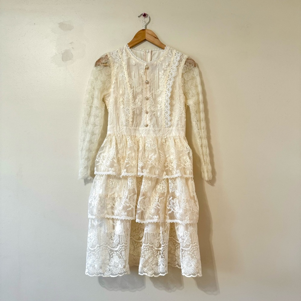 Vintage Lace Dress Formal Holiday Party Flower Girl Bridesmaid Wedding Girls XL